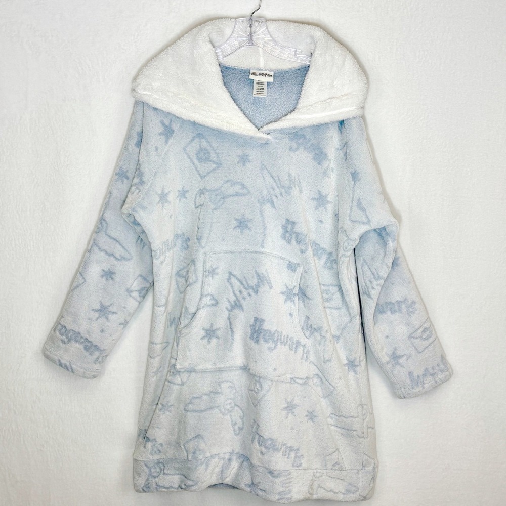 Harry Potter Womens L Blue Hogwarts Fleece Sherpa Wearable Blanket Loungewear - Picture 5 of 12